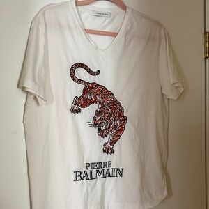 Pierre Balmain Ivory Tee with Fierce Tiger Motif